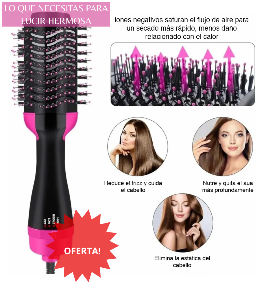 CEPILLO SECADOR DE PELO - Secador de Pelo 3 en 1 Cabello brillante, sedoso y con volumen