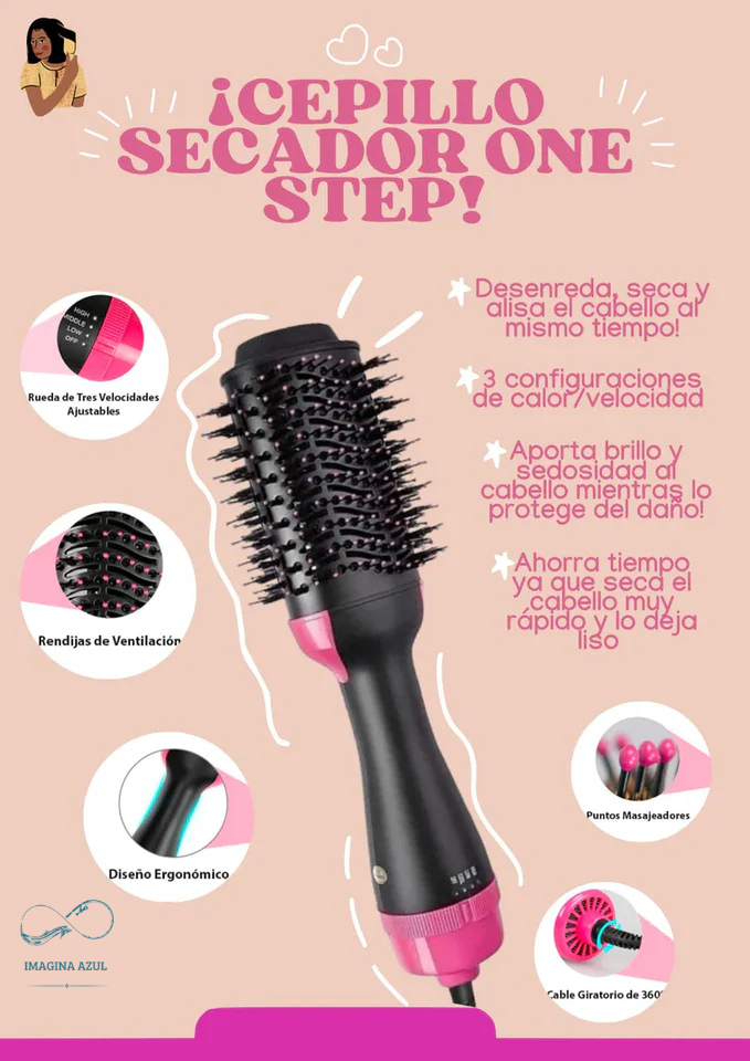 CEPILLO SECADOR DE PELO - Secador de Pelo 3 en 1 Cabello brillante, sedoso y con volumen