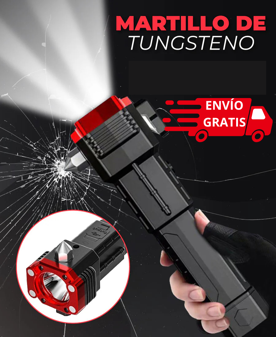 Linterna 4 en 1 - Oferta 2 x 1 - Linterna LED táctica recargable multifuncional con imán, luz súper brillante con linterna de emergencia Powerbank, martillo de seguridad y cortador