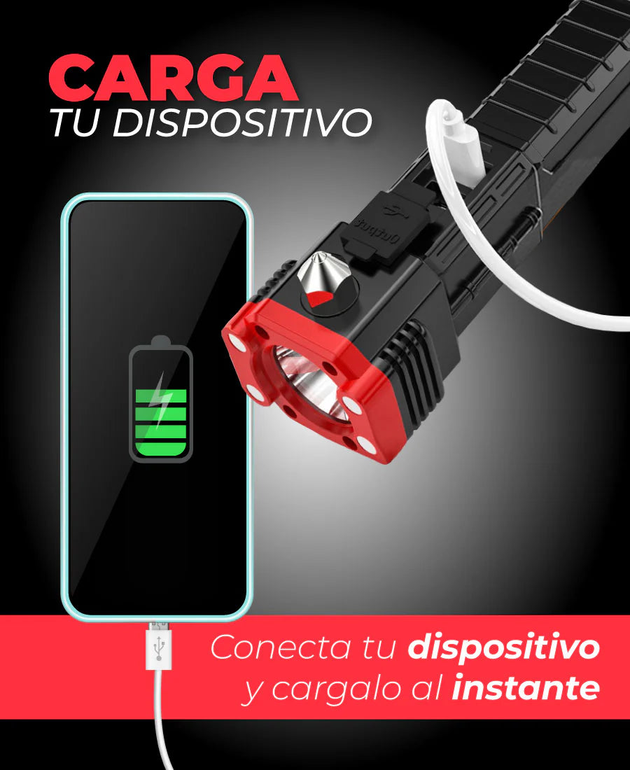 Linterna 4 en 1 - Oferta 2 x 1 - Linterna LED táctica recargable multifuncional con imán, luz súper brillante con linterna de emergencia Powerbank, martillo de seguridad y cortador