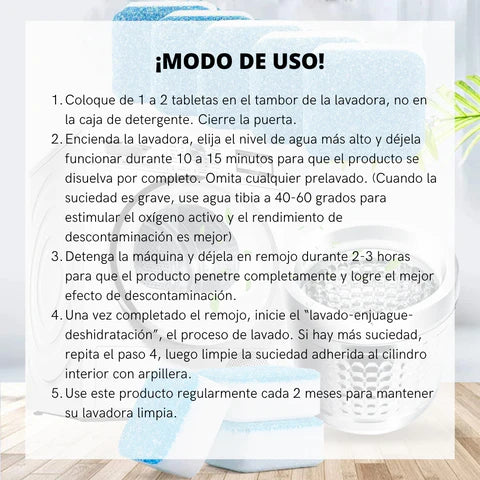 Pastillas Limpiadoras de Lavadora (12 Pastillas) - Adiós al Mal Olor en Tu Ropa